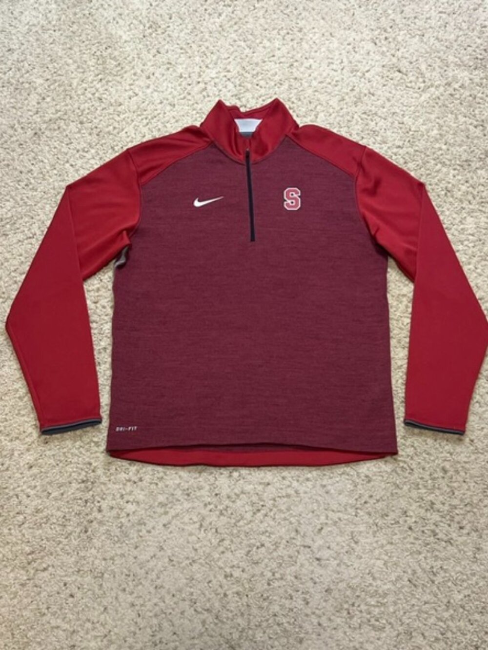 Stanford Cardinal Nike Dri Fit Red 1/4 Zip Long Sleeve Pullover Size Medium EUC